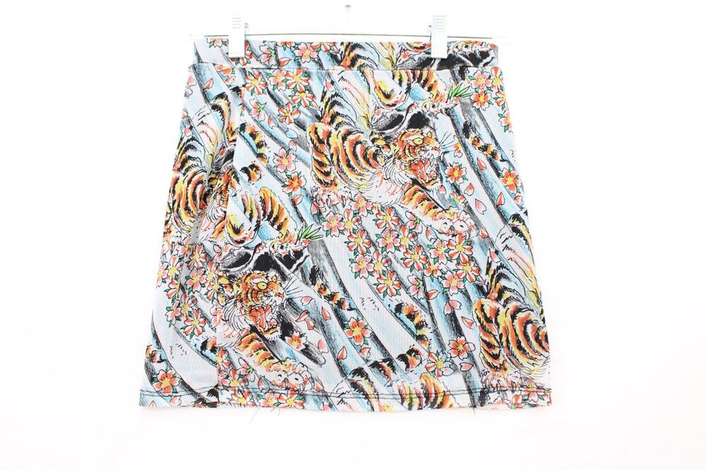 Ed Hardy Mesh Mini Skirt Womens Small Tiger & Floral Print Y2K Tattoo Artsy